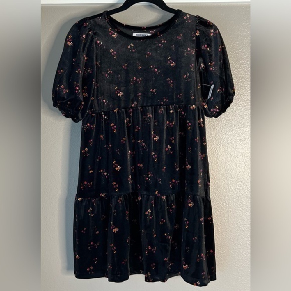 NWT Old Navy girls size large (10-12) black/floral soft velour dress